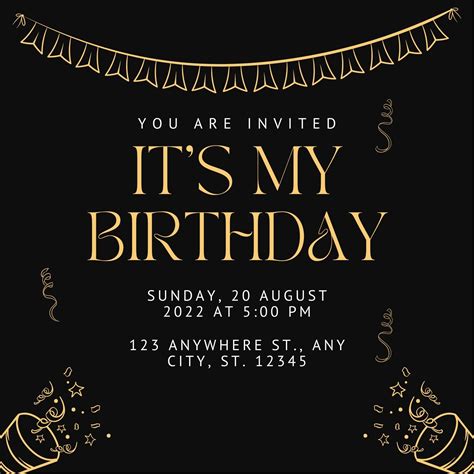 Once you find a template you like, you can leave the design untouched and simply edit the text portion to reflect your party details or you can revise some or all of the design elements. . Canva birthday invitation